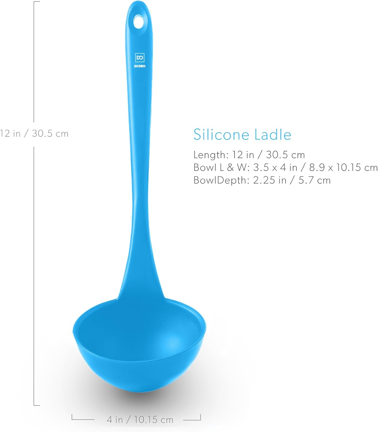 DI ORO Silicone Ladle – Soup Ladle for Cooking & Serving Heat-Resistant - Large Kitchen Soup Ladle Nonstick Cookware Safe - Soup Serving Spoon with Wide Bowl - Silicone Utensil Dishwasher Safe (Blue)