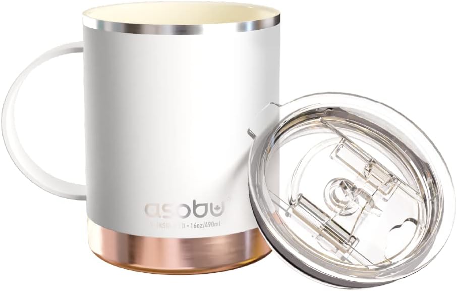 asobu Ultimate Ceramic Travel Mug, 12oz Insulated Stainless Steel Coffee Cup with Handle & Splash-Resistant Lid, Ceramic Lined for Pure Taste, BPA-Free, Double-Wall Vacuum for Hot Drinks