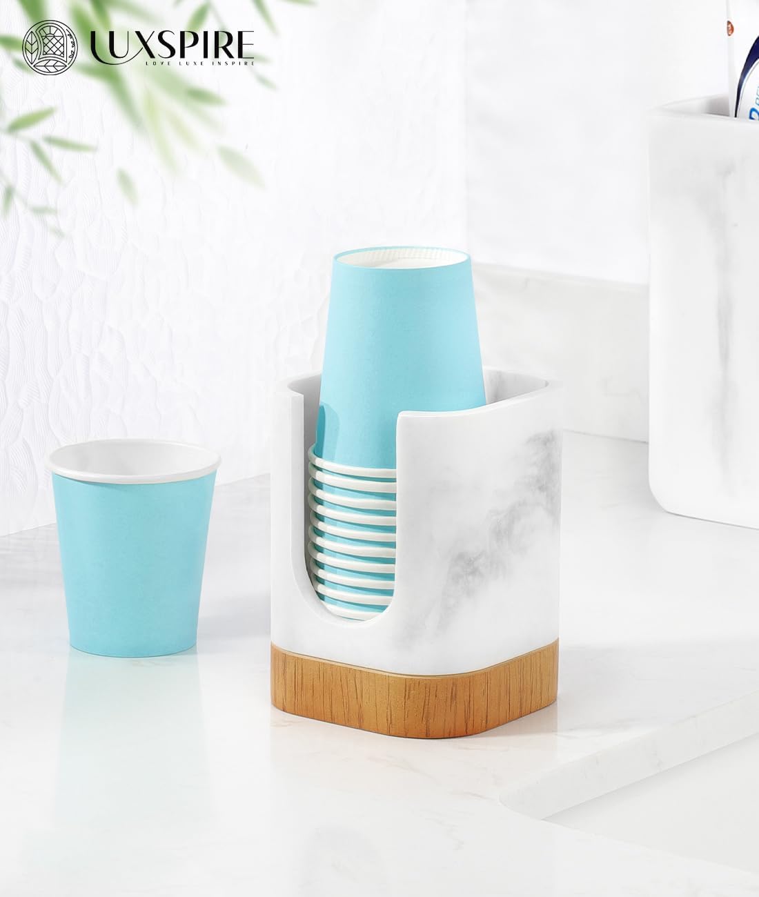 Luxspire Bathroom Cup Dispenser, Dixie Cup Holder 3-5oz, Disposable Paper Cup Holder for Bathroom, Cotton Pad Container, Guest Bathroom Essentials, Gravel White