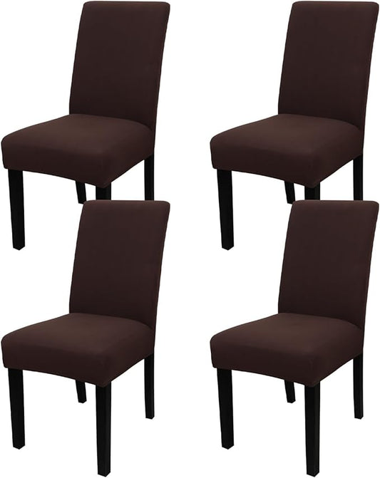 JQinHome 4 Pcs Dining Chair Slipcover,High Stretch Removable Washable Chair Seat Protector Cover for Home Party Hotel Wedding Ceremony (Pack of 4, Coffee)