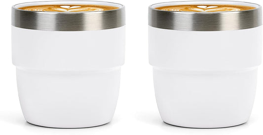 Zenbo 4 oz Espresso/Coffee Cups Set of 2, Ceramic-Lined Double Wall Vacuum Insulated 18/8 Stainless Steel, Stackable & Dishwasher Safe, Space-Saving, Compatible with Most Espresso & Coffee Makers