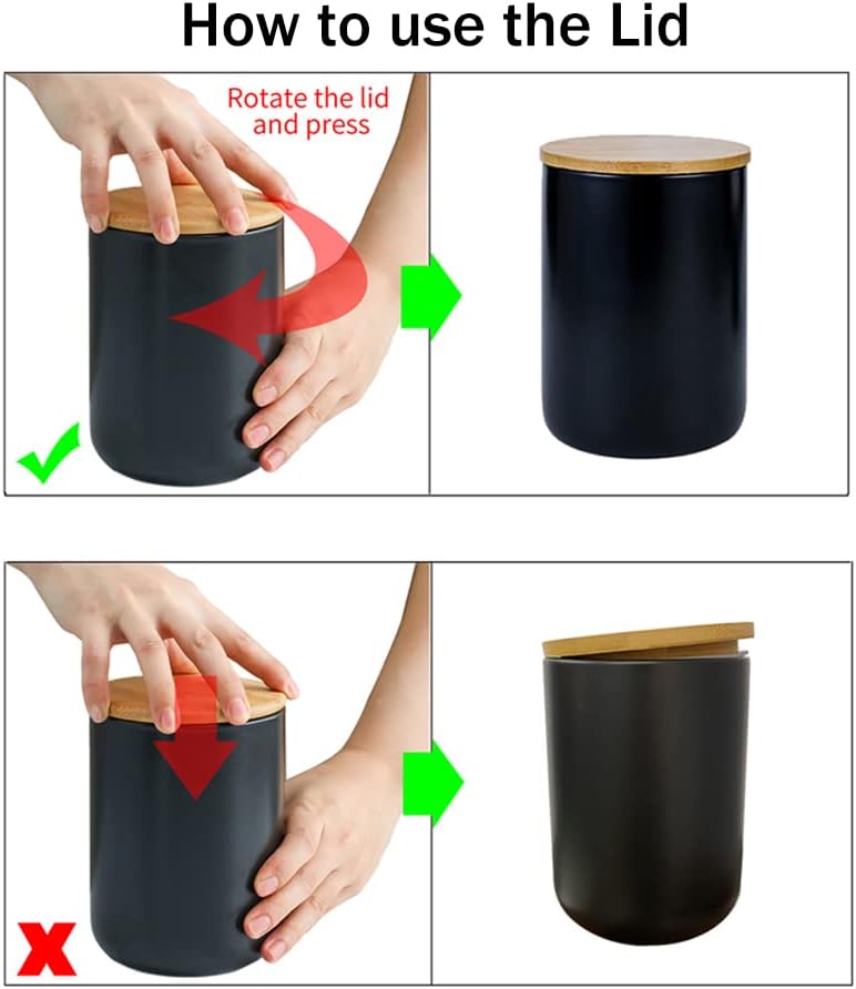 YYW Ceramics Food Storage Jar Canister with Airtight Seal Bamboo Lid, Simple Style Kitchen Canister for Food Storage, Store Coffee, Sugar, Tea, Spices and More (Black (27.05oz/800ml))