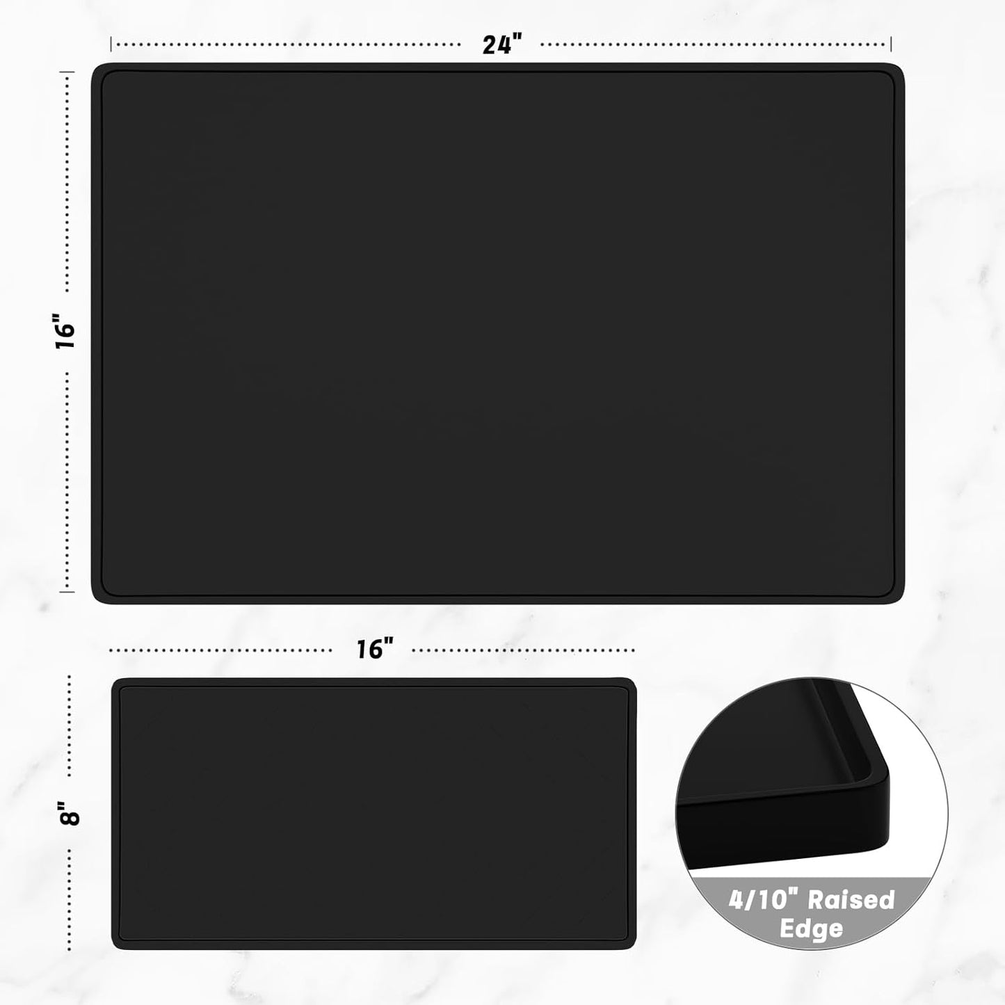 Rnivvi Silicone Coffee Mat, 16" x 24" Waterproof Raised Edge Coffee Bar Mats for Espresso Machine Station Accessories, Heat Resistant Detachable Dish Drying Pad for Kitchen Counter, Dish Rack, Black