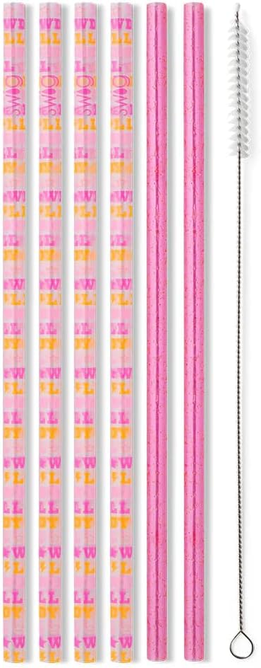 Swig Life Reusable Straws Howdy Y'all + Pink Glitter Tall Straw Set & Cleaning Brush, Each Straw is 10.25 inch Long (Fits Swig Life 20oz Tumblers, 22oz, and 32oz Tumblers)