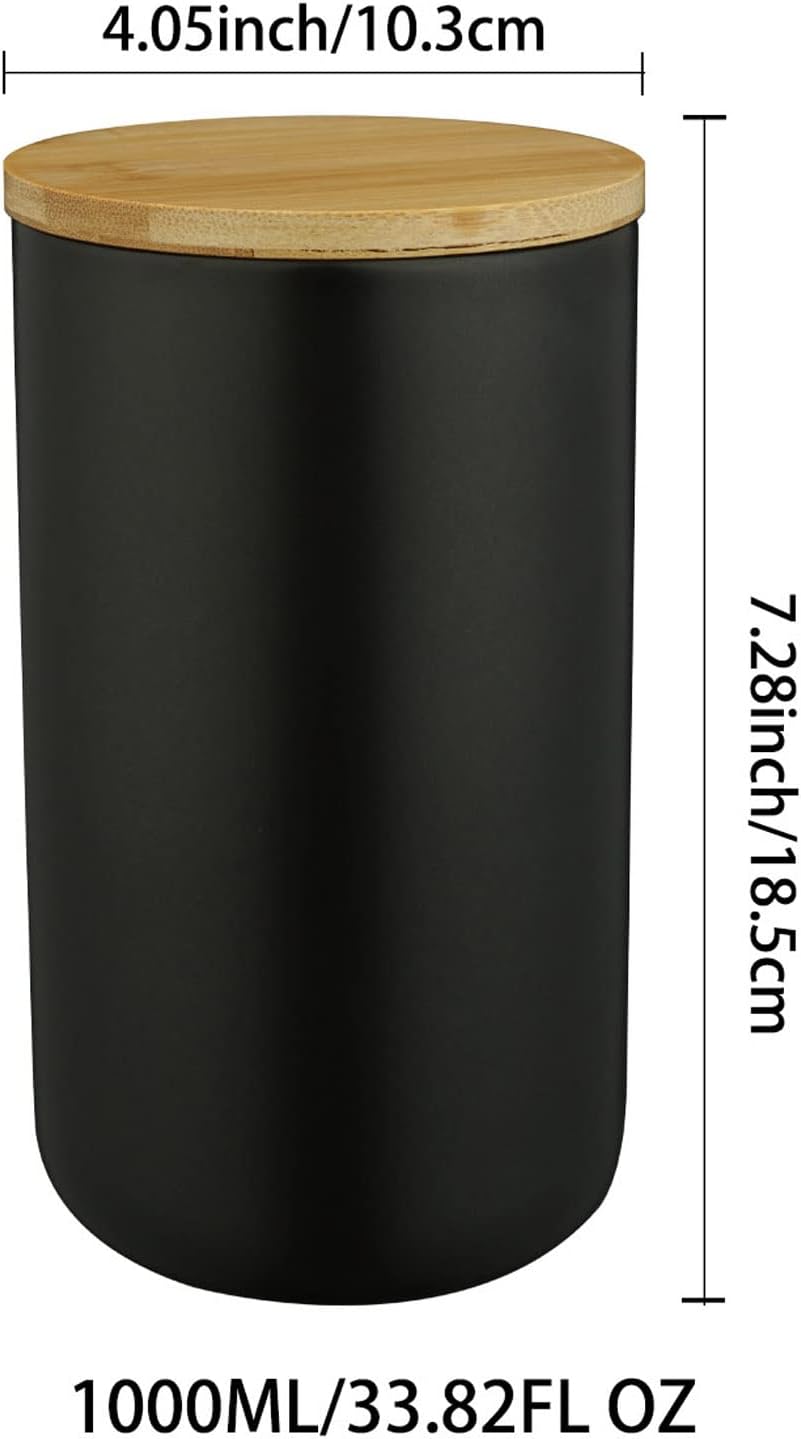 YYW Ceramics Food Storage Jar Canister with Seal Bamboo Lid, Simple Style Kitchen Canister for Food Storage, Store Coffee, Sugar, Tea, Spices and More (Black (33.81oz/1000ml))
