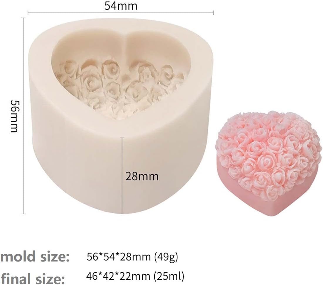 4 Pack Heart Resin Rose Flower Silicone Mold for Candle, Cake, Soap, Candy - Round Shape