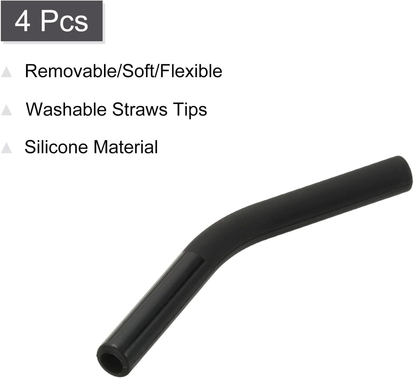 uxcell 4Pcs Silicone Straw Tips, Silicone Straw Elbows Tip, Soft Reusable Metal Straw Covers Fit for 6mm/0.24" OD Stainless Steel Straws, Black