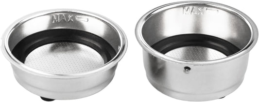 2Pcs Coffee Filter Basket, 51mm Pressurized Coffee Filter Cups Strainer Stainless Steel With Strainer, Coffee Detachable Espresso Machine Portafilter Basket Replacement for Home Office (Single+Double)