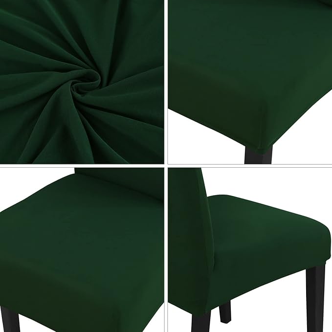 JQinHome Chair Covers for Dining Chairs, High Stretch Removable Washable Chair Protector Cover Set of 2, Chair Slipcovers for Dining Room, Kitchen,Home Party,Wedding Ceremony(Hunter Green, 2PC)