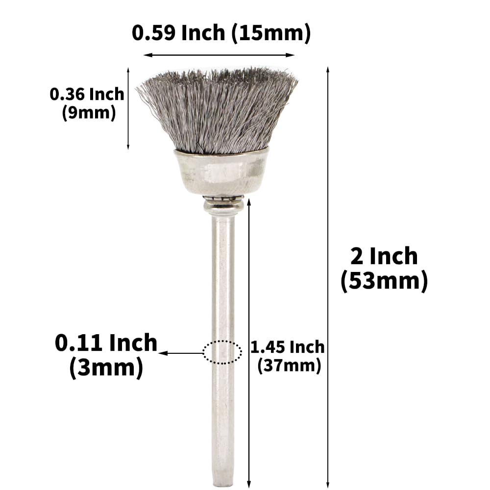 20PCS Wire Brushes - Metal Rust Removal, Polishing, Cleaning - 15mm Diameter, 3mm Shaft - Removes Burrs, Dust, and Oxide Layer - Handles Rough Surfaces - Designed for Industrial and DIY Enthusiasts