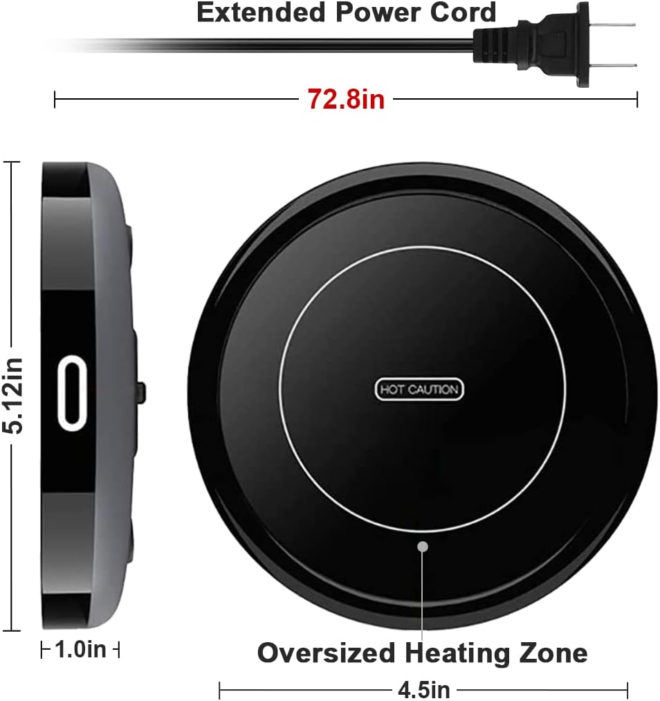 BESTINNKITS Smart Coffee Cup Warmer Set, Auto On/Off Gravity-induction Mug Office Desk Use, Candle Wax Cup Warmer Heating Plate (Up To 131F/55C), 14oz