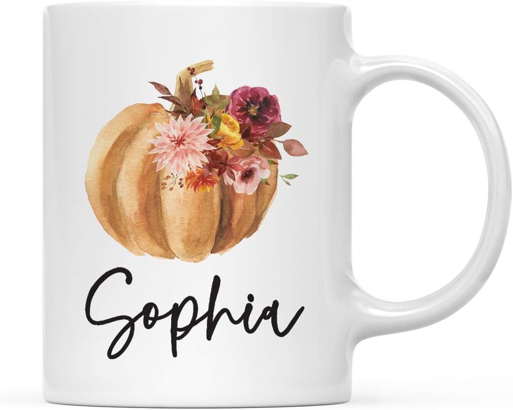 Andaz Press Personalized Fall Burgundy Marsala 11oz. Ceramic Coffee Tea Mug, Custom Name, 1-Pack, Pumpkin Floral Graphic, Birthday, Friend, Family, Coworker, Autumn Season, Festive Thanksgiving Ideas