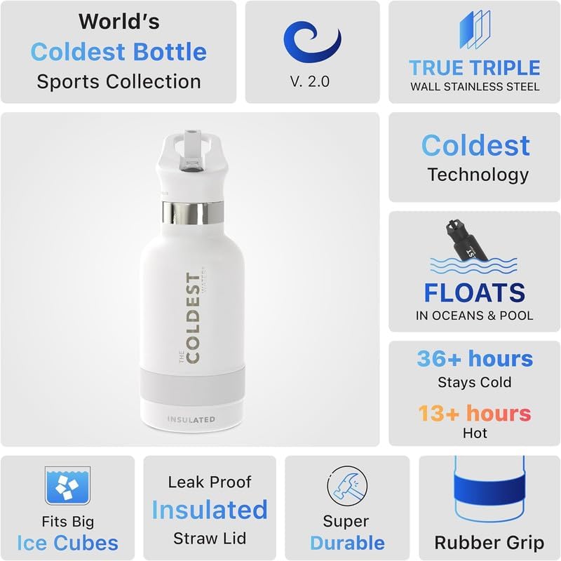 Coldest Insulated Water Bottle with Straw Lid - Stainless Steel Metal Insulated Bottle for Men & Women (Mars Red Glitter, 18 oz)