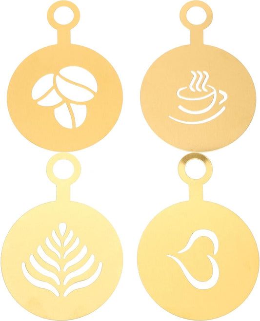 4Pcs Stainless Steel Coffee Stencils for Latte Art Easy to Clean Cappuccino Templates Milk Spray Tools for Home Decorating