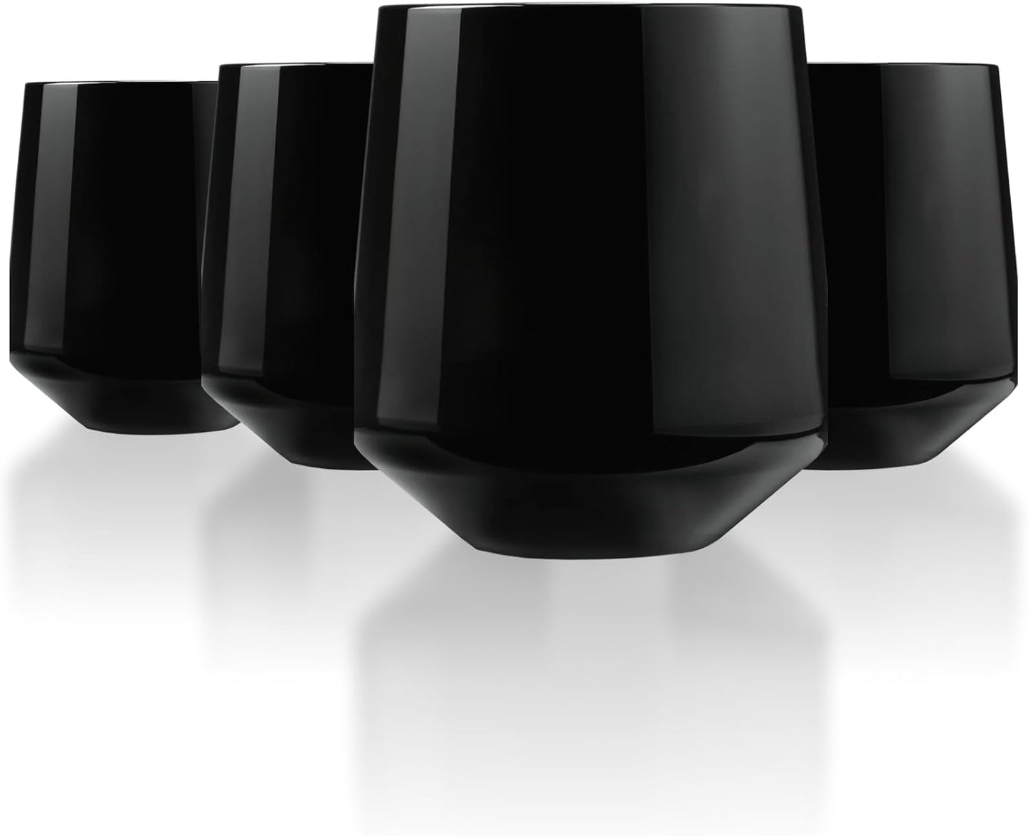 Drinique Unbreakable Stemless Wine Glasses (Set of 4) 12oz Tritan Plastic Stemless Glassware for Indoor or Outdoor Use - Black