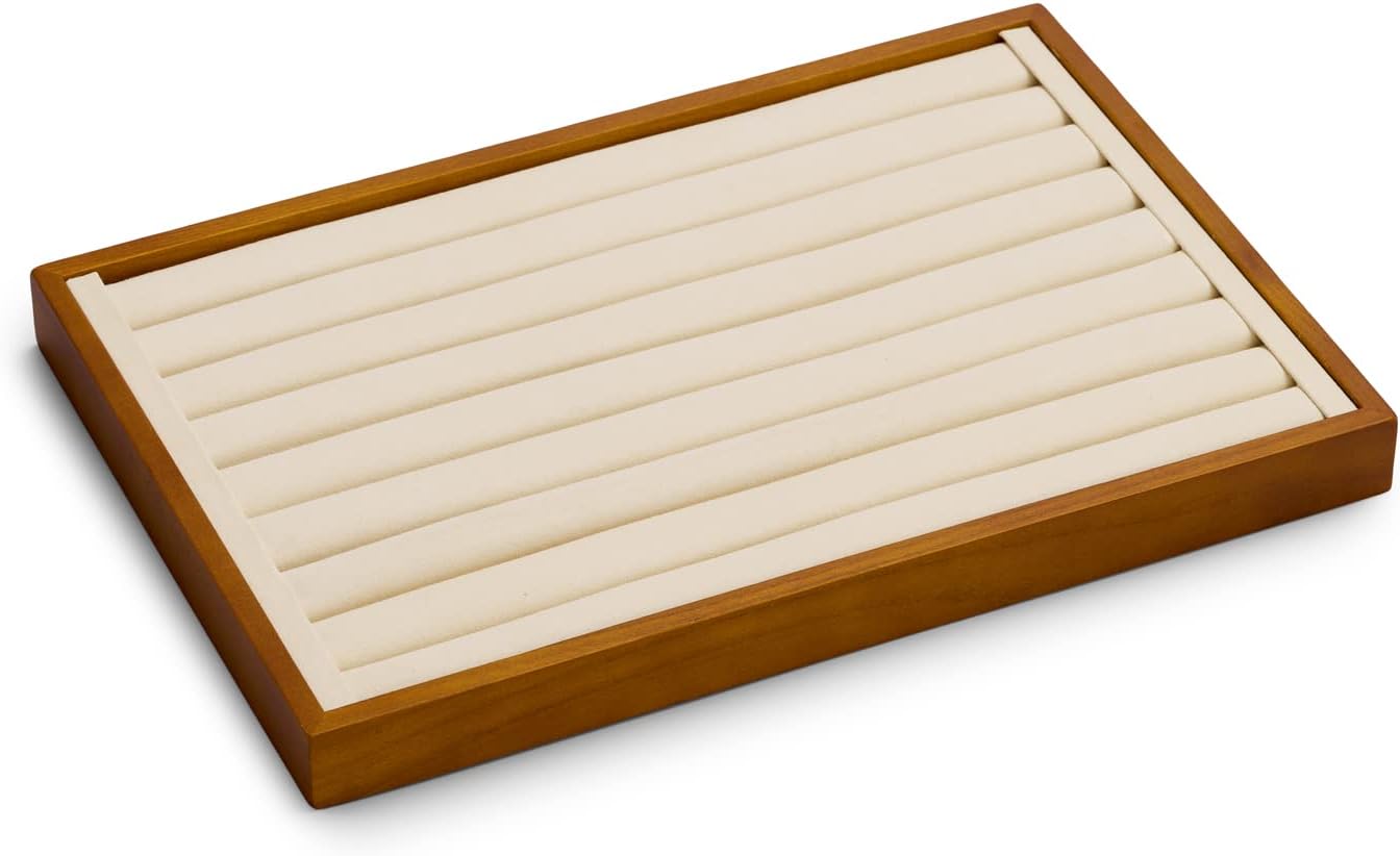 Oirlv 8 Line Wood Ring Storage Tray Jewelry Drawer Organizer Showcase Ring Earrings Display Holder(Creamy-White)