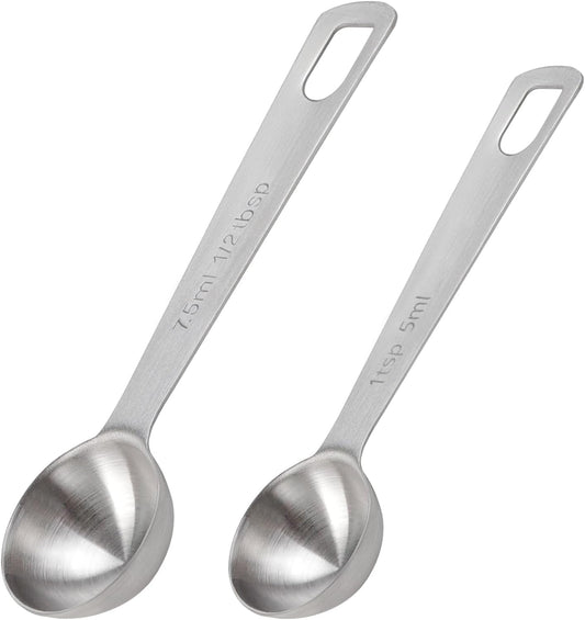 2 Pcs Measuring Spoons Tablespoon Measuring Spoon Set Food Grade Stainless Steel Measuring Teaspoon for Kitchen Cooking(1TSP/5ml, 1/2TBSP/7.5ml)