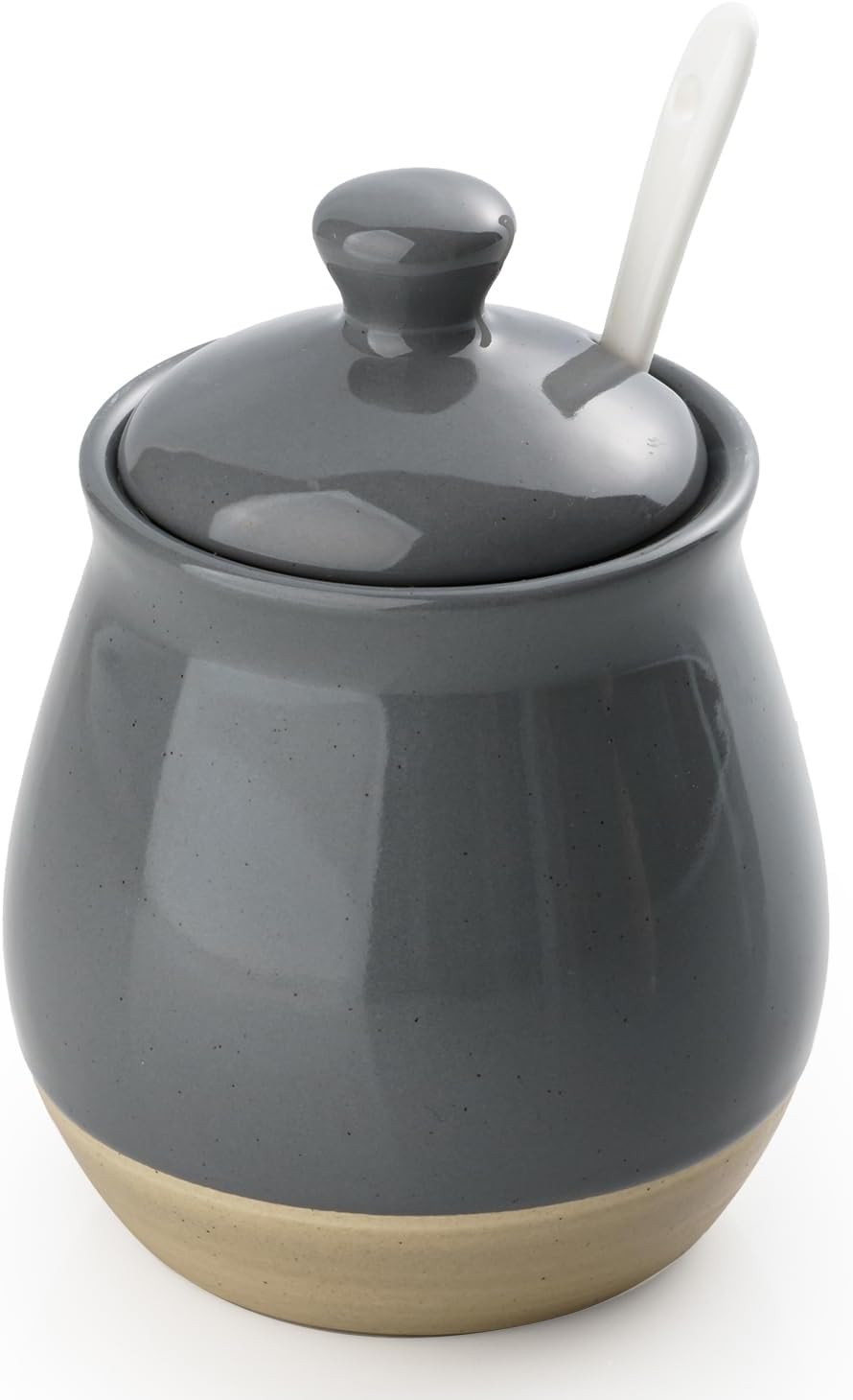 famiware Milkyway Sugar Bowl with Lid and Spoon, 10oz Ceramic Sugar Jar/Pot/Dispenser for Salt, Condiments, Spice, Seasonings, Sugar Container for Coffee Bar, Home, Kitchen, and Countertop, Dark Gray