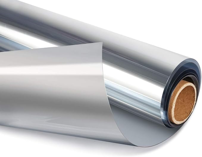 HIDBEA One Way Window Film Non-Adhesive, Heat Control Sun Blocking Daytime Privacy Glass Films, Reflective Self Static Cling Mirror Window Tint for Home (Silver, 35.4 Inch x 16.4 Feet)