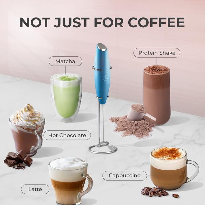Zulay Kitchen Powerful Milk Frother Wand With 4 AA Duracell Batteries - Ultra Fast Handheld Drink Mixer - Electric Whisk Foam Maker for Coffee, Lattes, Cappuccino, Matcha & Creamer -