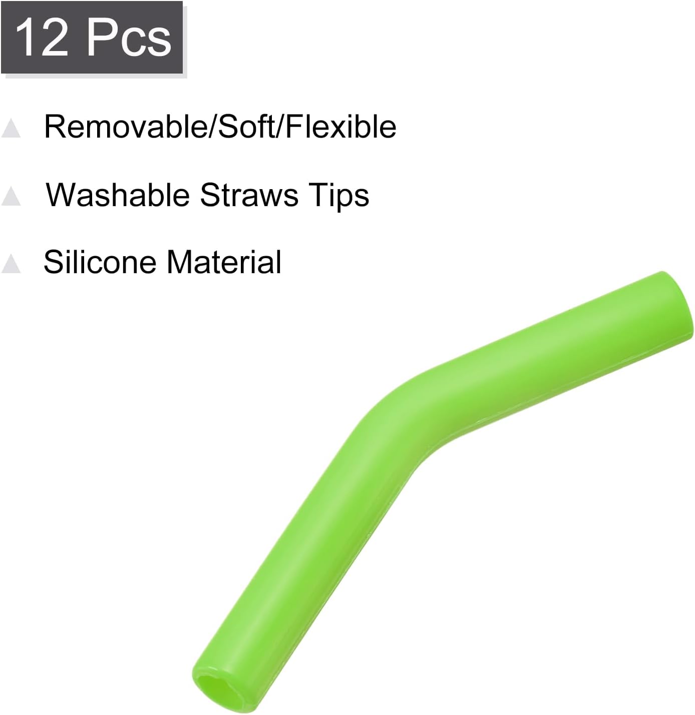uxcell 12pcs Silicone Straw Tips, Silicone Straw Elbows Tip, Soft Reusable Metal Straw Covers Fit for 6mm/0.24" OD Stainless Steel Straws, Green
