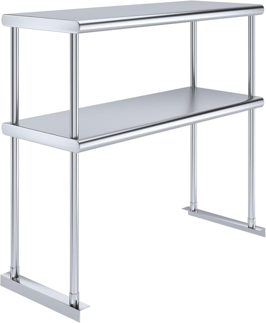 NSF Certified 18 Gauge Heavy Duty Stainless Steel Double overshelf with Brackets for Kitchens, Utility Rooms, Storage, Offices & Home