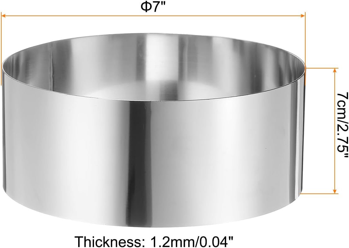 HARFINGTON Round Cake Ring 7 x 2.75 Inch Seamless Stainless Steel Pastry Mousse Dessert Ring Mirror Coating for Baking Cooking Making Tool