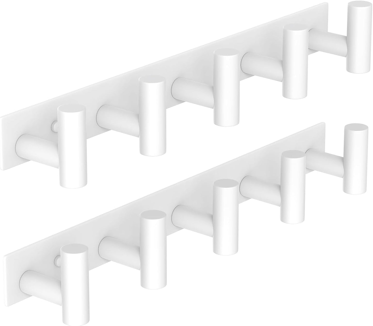 VAEHOLD Hat and Coat Wall Mount Rack - Hooks for Robes, Bags, Keys, and Towels - Bathroom Towel Hanger Organizer (White, “T“ Shape 5 Hooks 2 Pack)