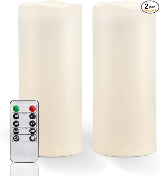 Homemory 10" x 4" Large Waterproof Outdoor Flameless Candles with Remote Control and Timer, Battery Operated Flickering LED Pillar Candles for Outdoor Larterns, Porch, Long Lasting, Set of 2