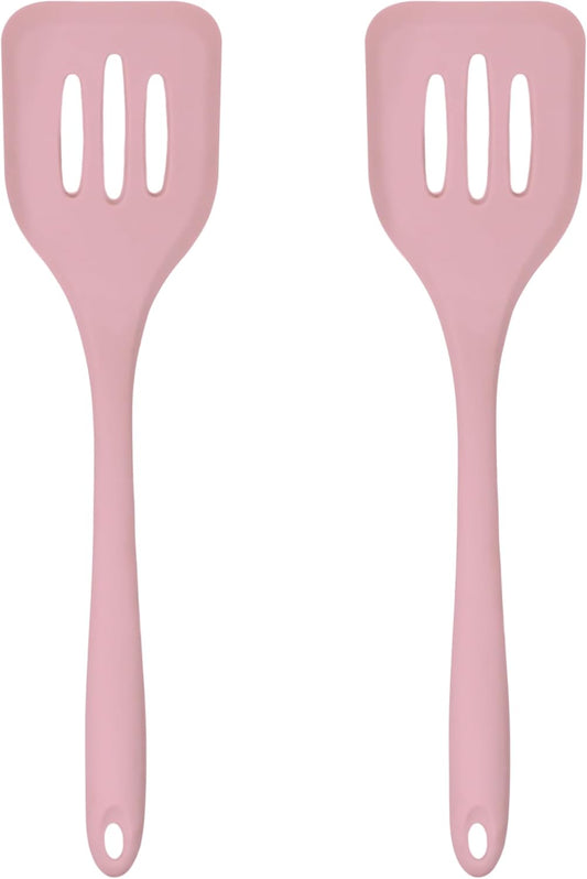 Silicone Slotted Turner Set – 2-Piece Set of Turner Spatulas for Eggs and Pancakes – Kitchen Tools & Accessories with Comfortable Handles, Heat-Resistant Utensils for Cooking and Baking – Pastel Pink