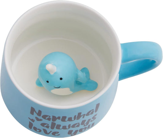 Narwhal Ceramic Cup Hidden 3D Animal Inside Mug,12 oz Cute Cartoon Handmade Figurine Mugs,Christmas Birthday Surprise for Friends Family or Kids (12 oz, Blue Narwhal)