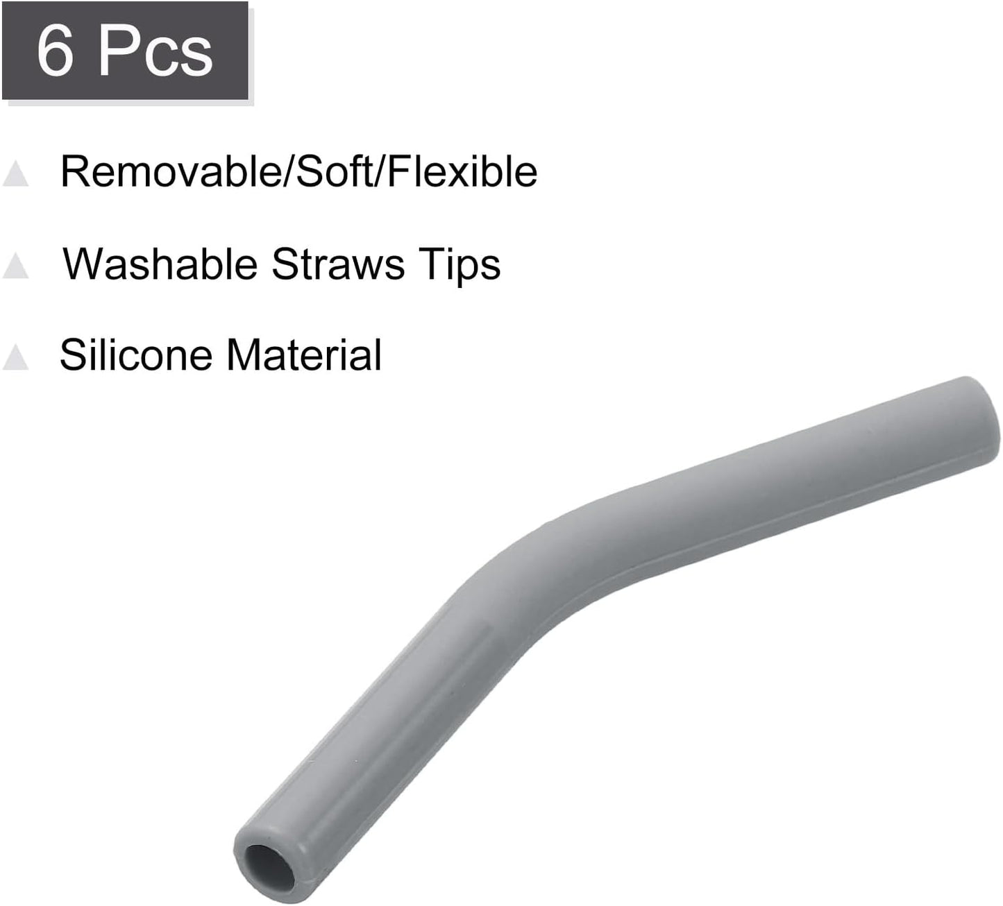 uxcell 6Pcs Silicone Straw Tips, Silicone Straw Elbows Tip, Soft Reusable Metal Straw Covers Fit for 6mm/0.24" OD Stainless Steel Straws, Grey