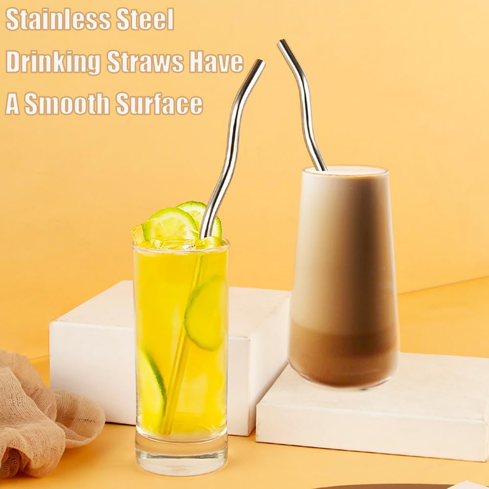 Reusable Stainless Steel Drinking Wavy Colorful Straws,With Curved Bend Metal Long Drinking Straws Set for Milkshake,Smoothie,Beverage,5 Piece. (Colorful)