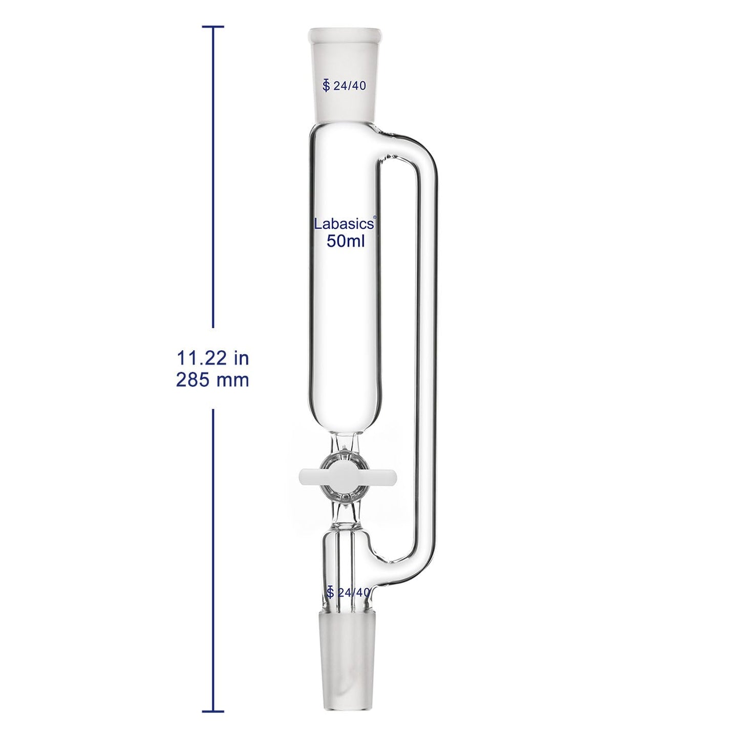 Labasics 50 ml Pressure Equalizing Addition Funnel, Borosilicate Glass Dropping Funnel 24/40 Joint with PTFE Stopcock for Laboratory