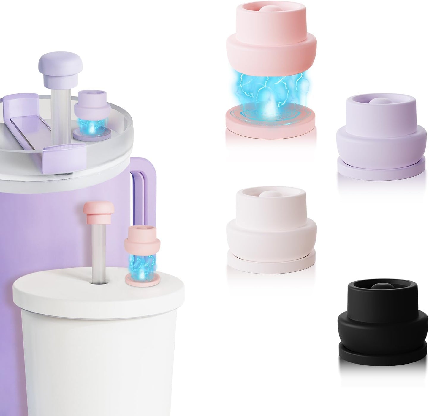 4-Pack Magnetic Straw Caps for BrüMate All Era & Resa Tumblers - Fits 0.31-0.47" Straws, Silicone Self-Adhesive Magnetic Lid Toppers Cap for Stanley 2.0/1.0 40oz 30oz Cup Straws (Multicolor)