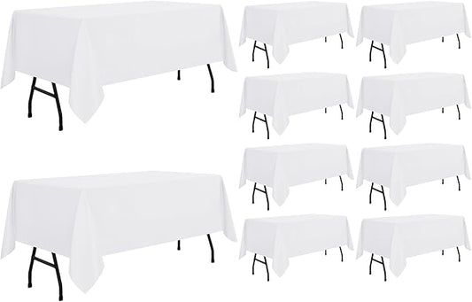 sancua 10 Pack White Tablecloth 60 x 84 Inch, Rectangle Table Cloth for 4ft Tables - Stain and Wrinkle Resistant Washable Polyester Table Cover for Dining Wedding Banquet Party Buffet Restaurant