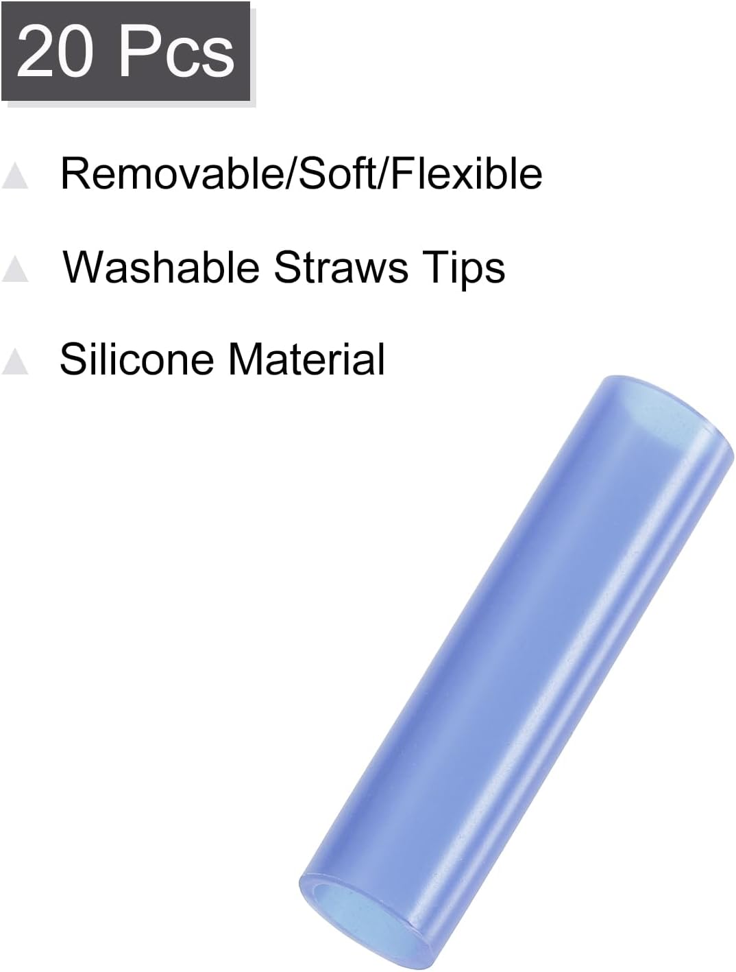 uxcell 20Pcs Silicone Straw Tips, Metal Straw Covers, Soft Reusable Straws Tips Fit for 8mm/0.31" OD Stainless Steel Straws (Blue)