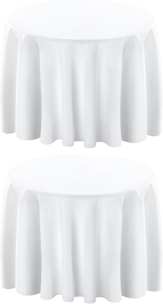 Surmente 132 inch Round Tablecloths -2 Pack White Round Table Cloths, Polyester Fabric Table Covers for Wedding, Party, Banquet, or Restaurant