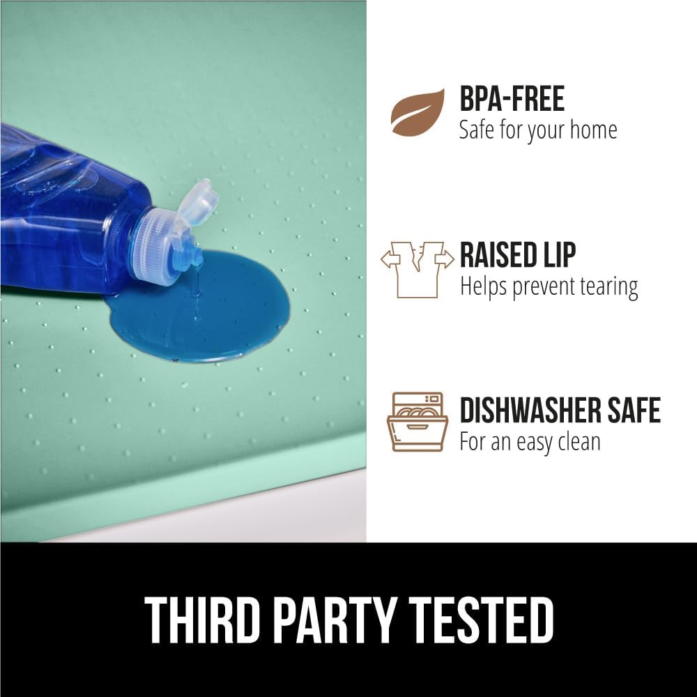 GORILLA GRIP Waterproof Silicone Under Sink Mat with Raised Lip for Kitchen and Bathroom, 28 x 22 in, Cabinet Shelf Liner Stay in Place Mats Dishwasher Safe Drawer Liner, Organizer Tray, Mint