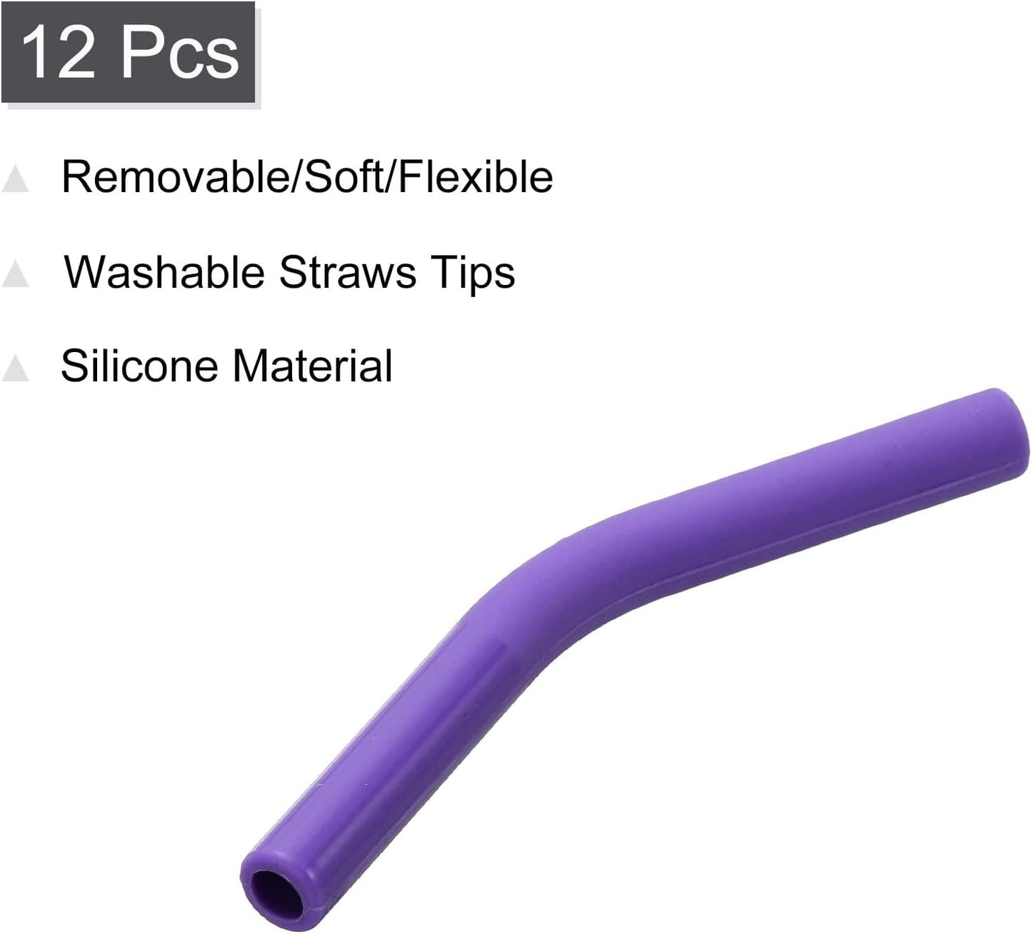uxcell 12Pcs Silicone Straw Tips, Silicone Straw Elbows Tip, Soft Reusable Metal Straw Covers Fit for 6mm/0.24" OD Stainless Steel Straws, Purple