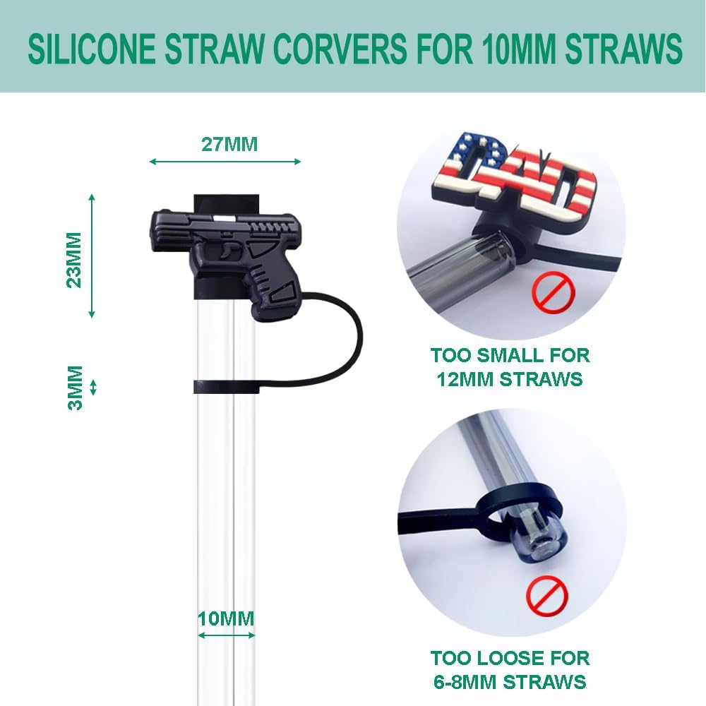 Gun Silicone Straw Covers for Stanley Cup, Reusable, Cute Straw Toppers Accessories for Tumblers, 2PCS Decorative & Personalized Straw Cover Cap (a)