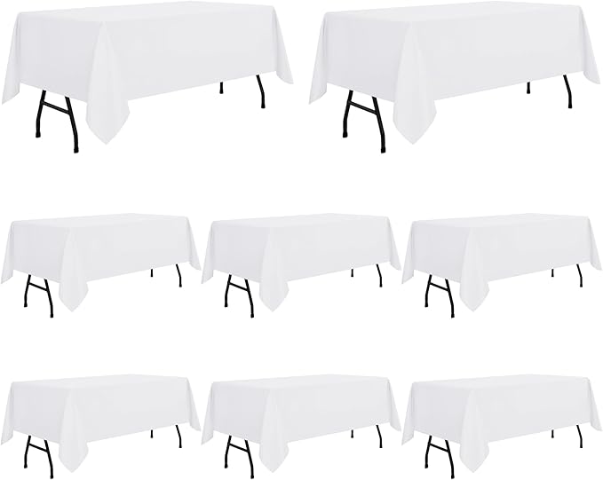 sancua 8 Pack White Tablecloth 60 x 84 Inch, Rectangle Table Cloth for 4ft Tables - Stain and Wrinkle Resistant Washable Polyester Table Cover for Dining Wedding Banquet Party Buffet Restaurant