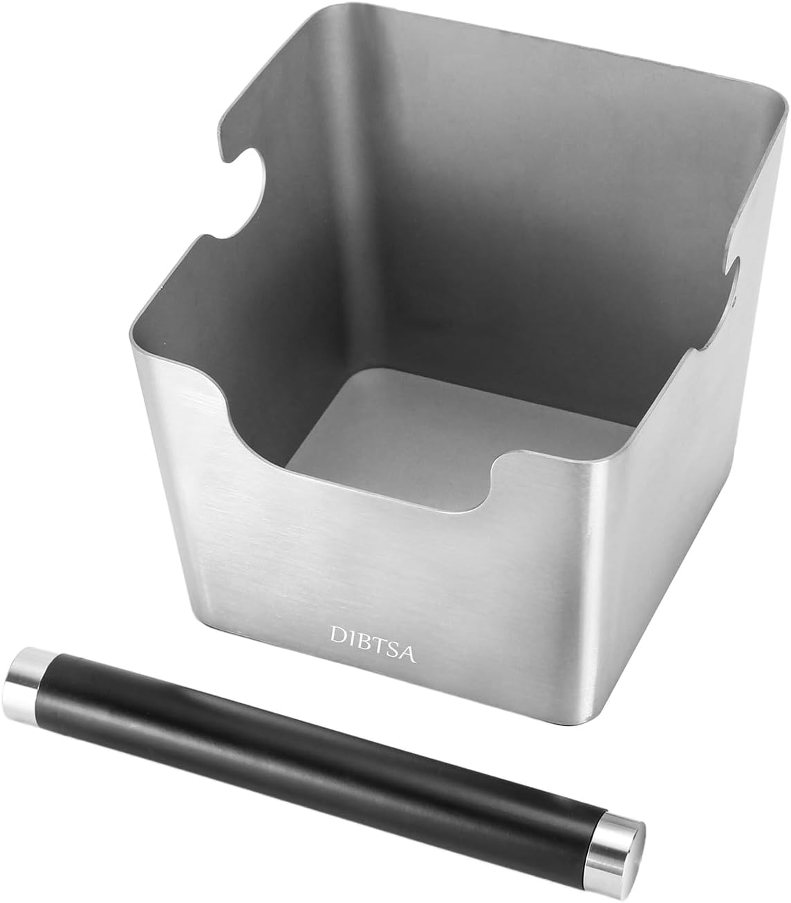 Knock Box Espresso, Stainless Steel Knock Box for Coffee Grounds, with Removable Rubber Bar and Anti-slip Pad, Large, Silver