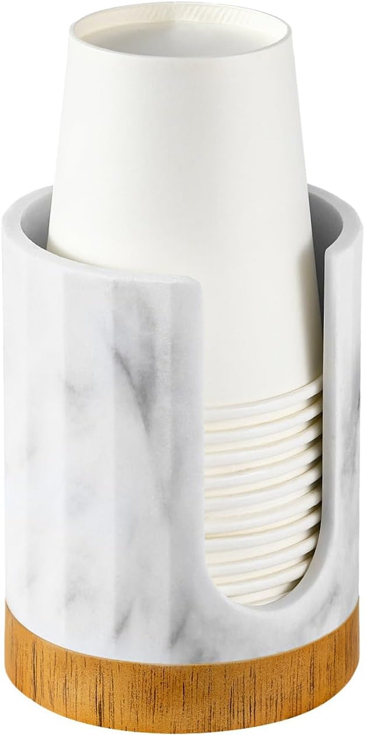 Luxspire Dixie Cup Dispenser, 5-7oz Bathroom Cup Dispenser, Marble Resin Dixie Cup Holder, Disposable Bathroom Paper Cup Holder, Cotton Pad Holder, Guest Bathroom Essentials, Gravel White, 1 Pack