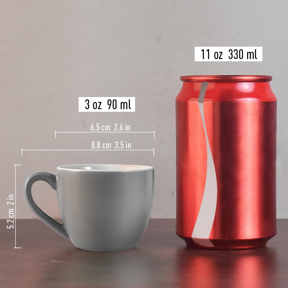 homEdge Mini Procelain Espresso Cup, 3 Ounces / 90 ml Tiny Coffee Mugs Demitasse for Espresso, Tea- Set of 6, Dark Gray