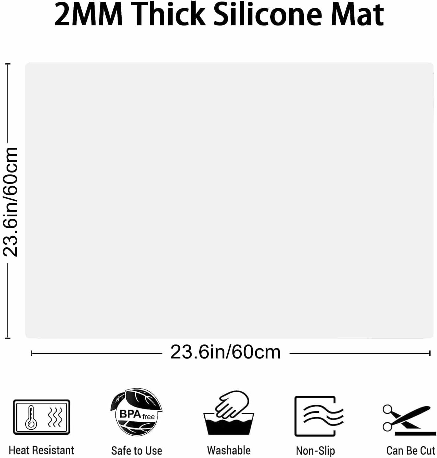 2MM Thick Silicone Countertop Mat, 23.6"x 23.6" Silicone Mats for Kitchen Counter, Nonslip Heat Resistant Mat, Large Kitchen Counter Mats, Waterproof Countertop Protector, Semitransparent