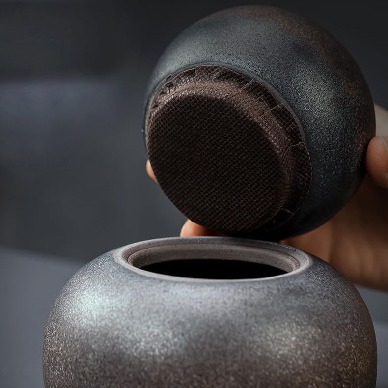 Ceramic Airtight Canister,22 Oz /660ml,Gourd Shap 2 Layers Tea Candy,Food Storage Jar for Coffee,Beans,Herb,Spices,Nuts (Stone Golden)