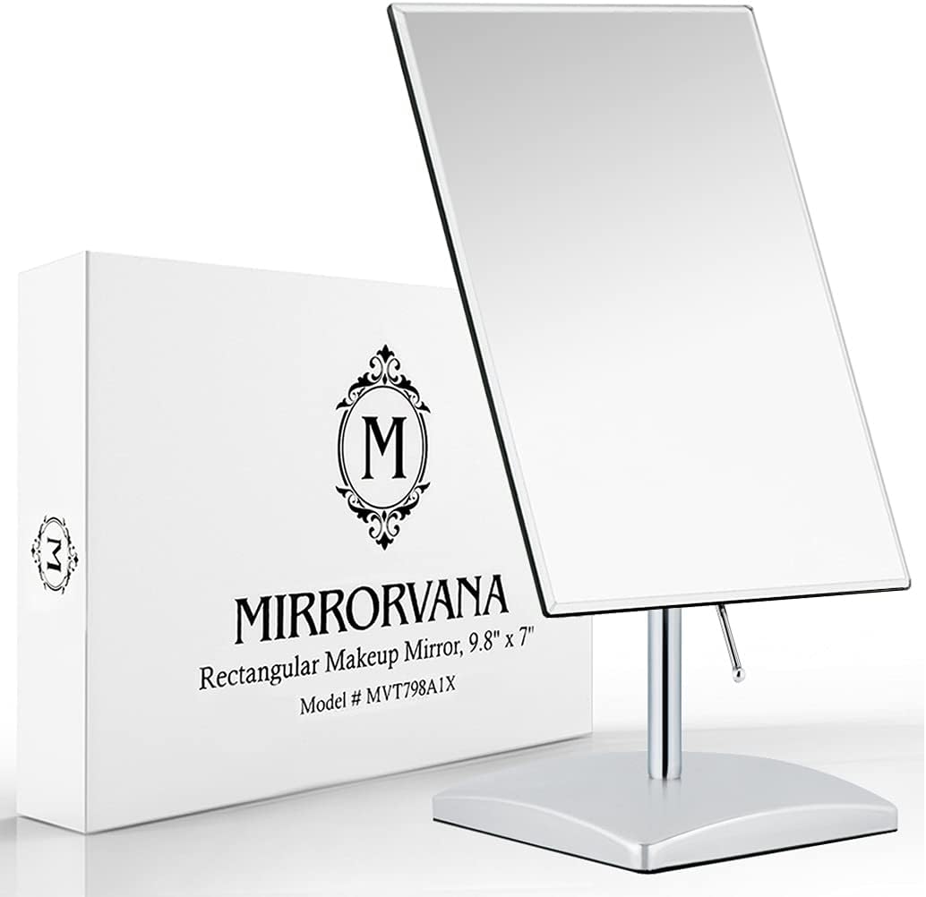 MIRRORVANA Large Table Desk Mirror with Stand for Office Desktop, Makeup Vanity and Bathroom Countertop - Personal Adjustable Face Mirror - 9.8" x 7"