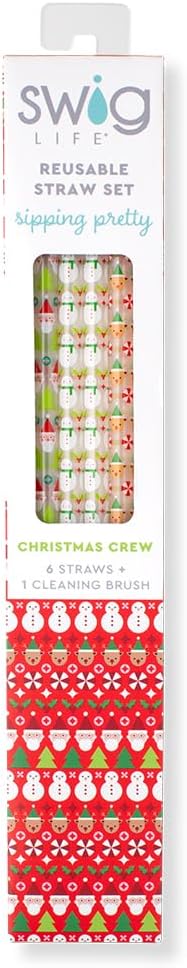 Swig Life Reusable Straws Christmas Crew Tall Straw Set & Cleaning Brush, Each Straw is 10.25 inch Long (Fits Swig Life 20oz Tumblers, 22oz, and 32oz Tumblers)