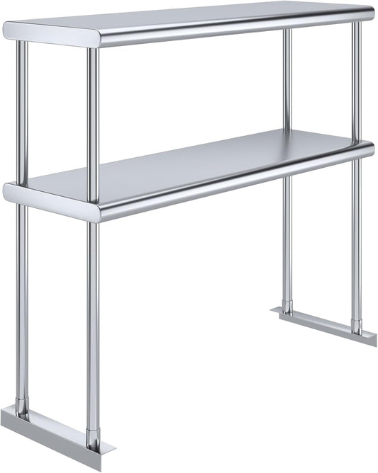 NSF Certified 18 Gauge Heavy Duty Stainless Steel Double overshelf with Brackets for Kitchens, Utility Rooms, Storage, Offices & Home